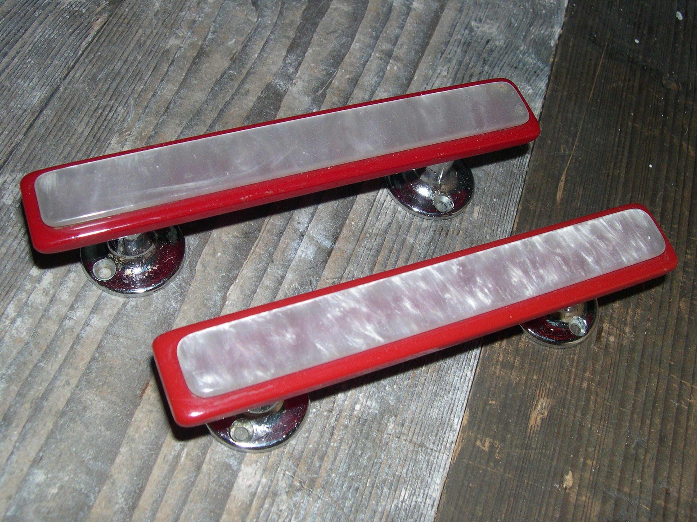 Red Bar Handles With Lucite | Glasgow Architectural Salvage