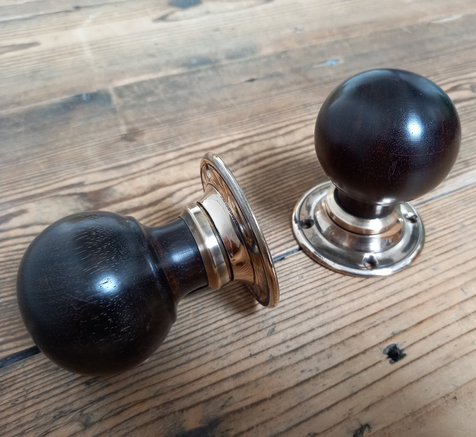 Antique Wooden and Brass Ball Handles Glasgow Architectural Salvage